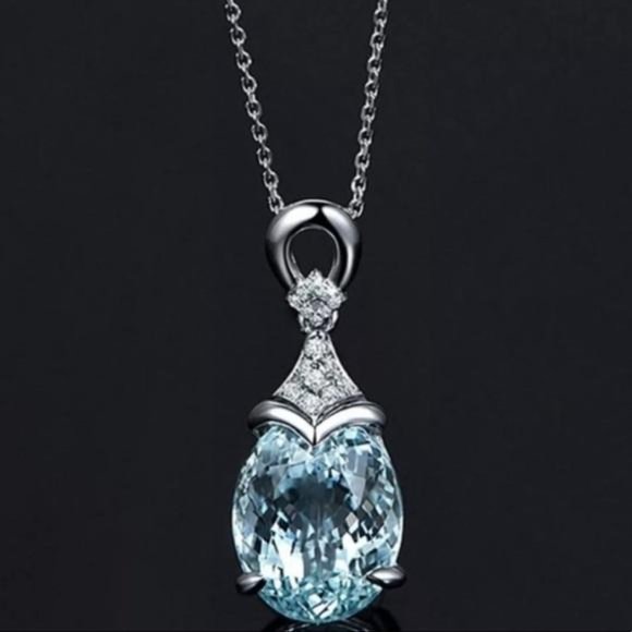 Jewelry - NEW AQUAMARINE 925 STERLING SILVER DIAMOND NECKLACE